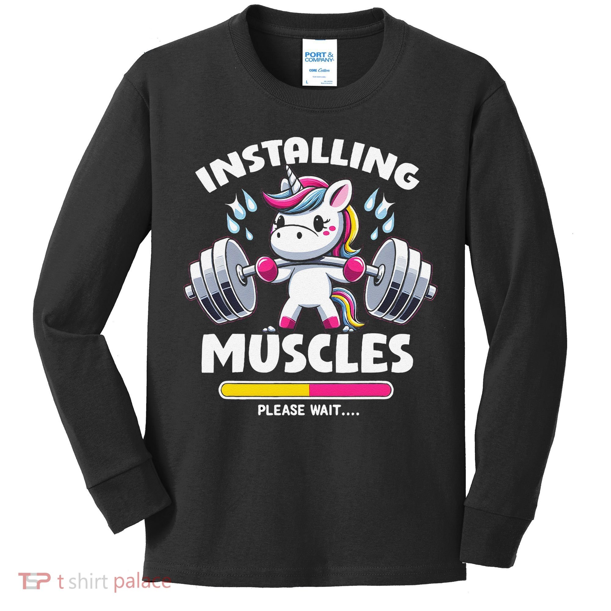 Unicorn Weightlifting Installing Muscles Gym Workout Fitness Kids Long Sleeve Shirt