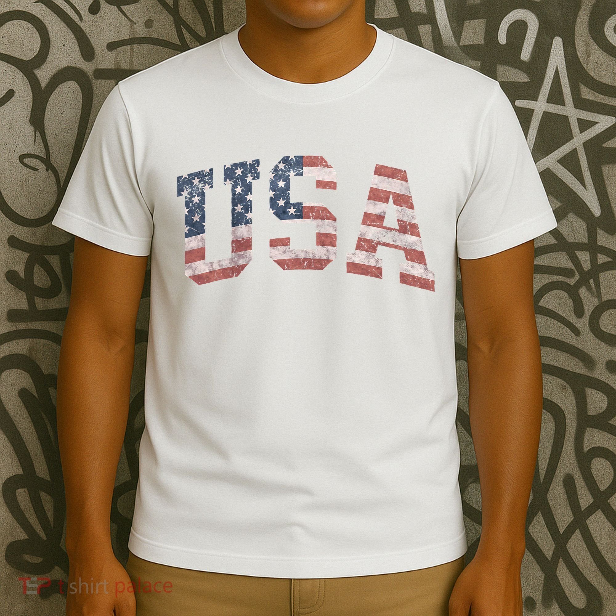 USA Women Men Patriotic American Flag Distressed T-Shirt