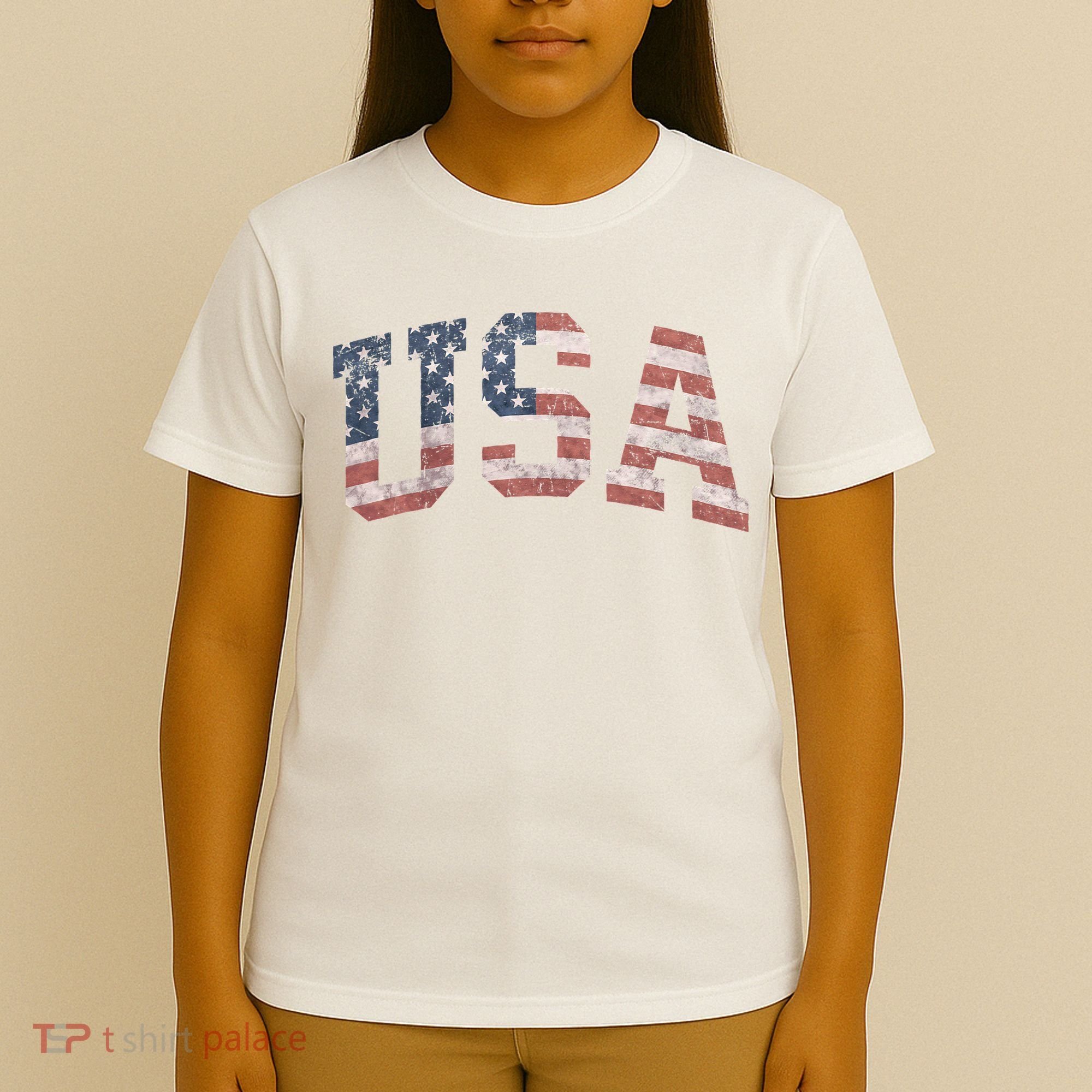 USA Women Men Patriotic American Flag Distressed T-Shirt