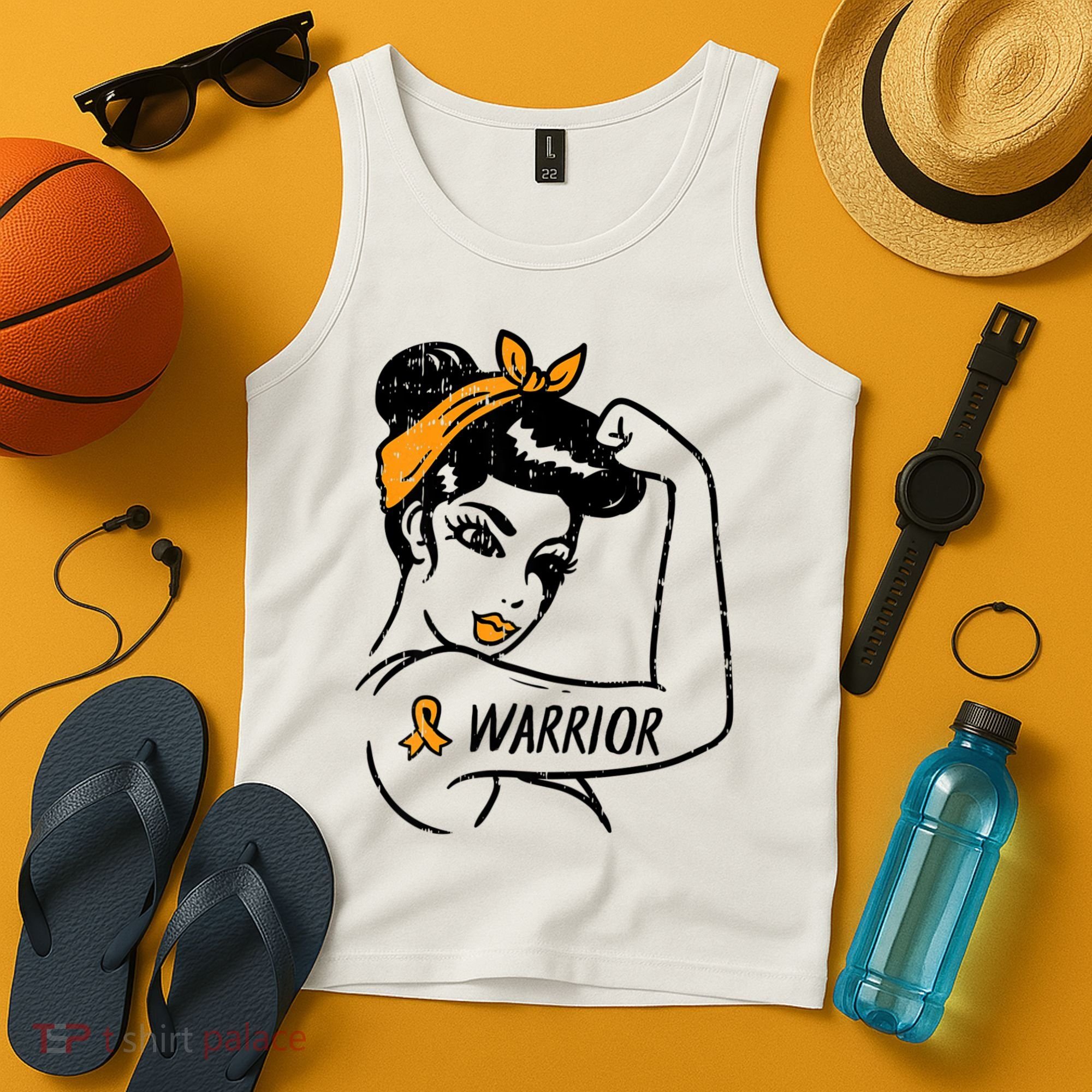 Unbreakable Warrior Orange Ribbon Leukemia Awareness Tank Top