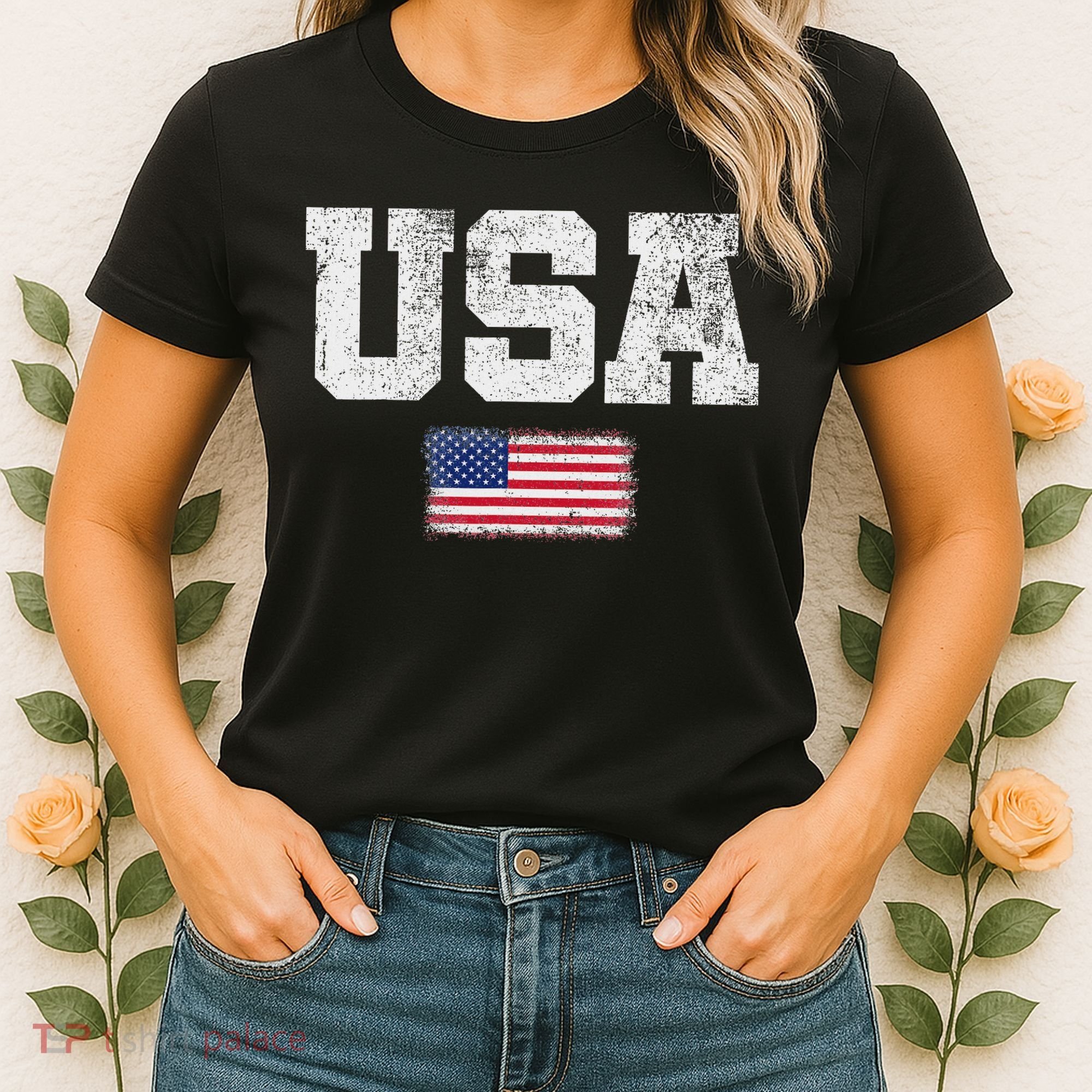 Usa Women Patriotic American Us Flag July 4th Women's T-Shirt