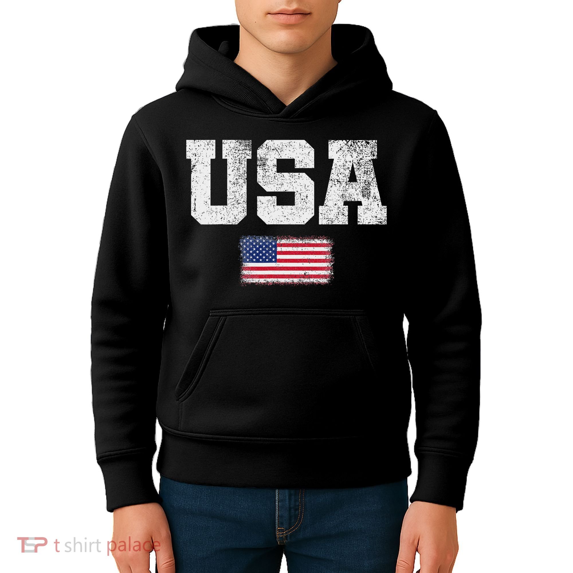Usa Women Patriotic American Us Flag July 4th Kids Hoodie