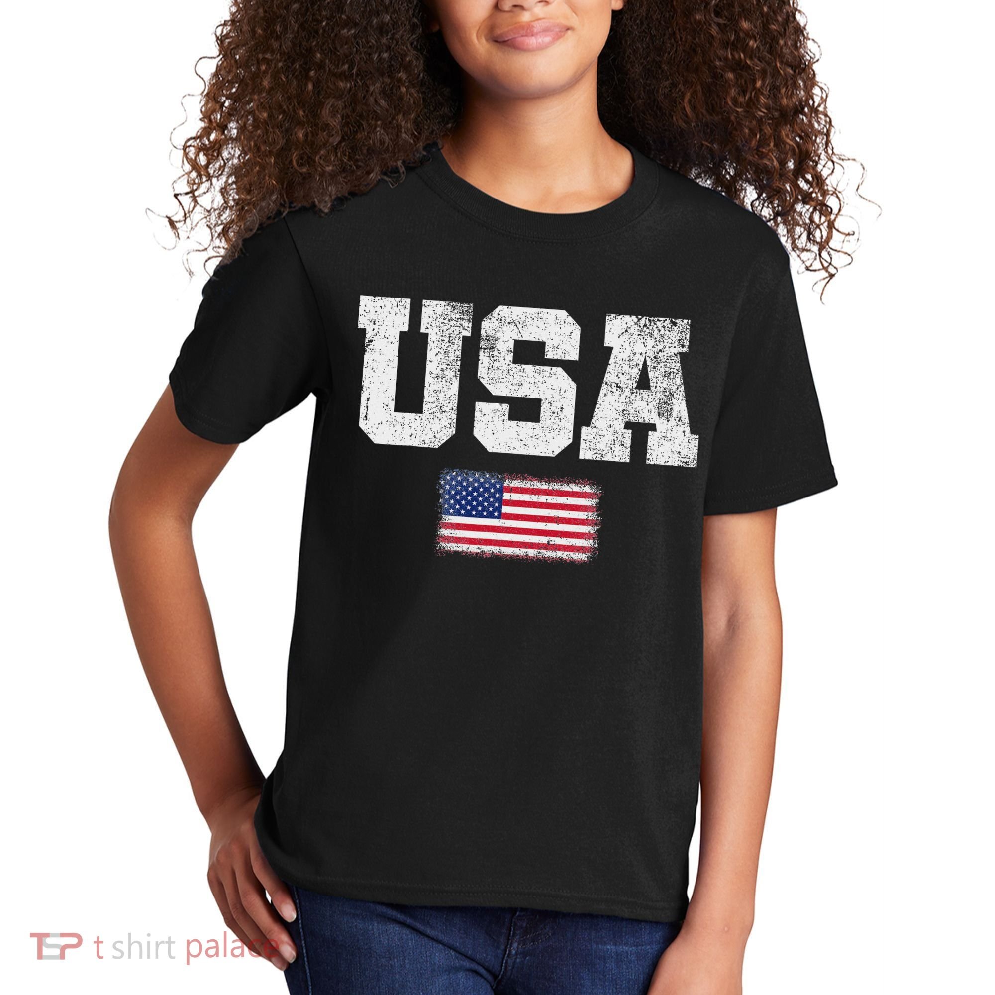 Usa Women Patriotic American Us Flag July 4th Kids T-Shirt
