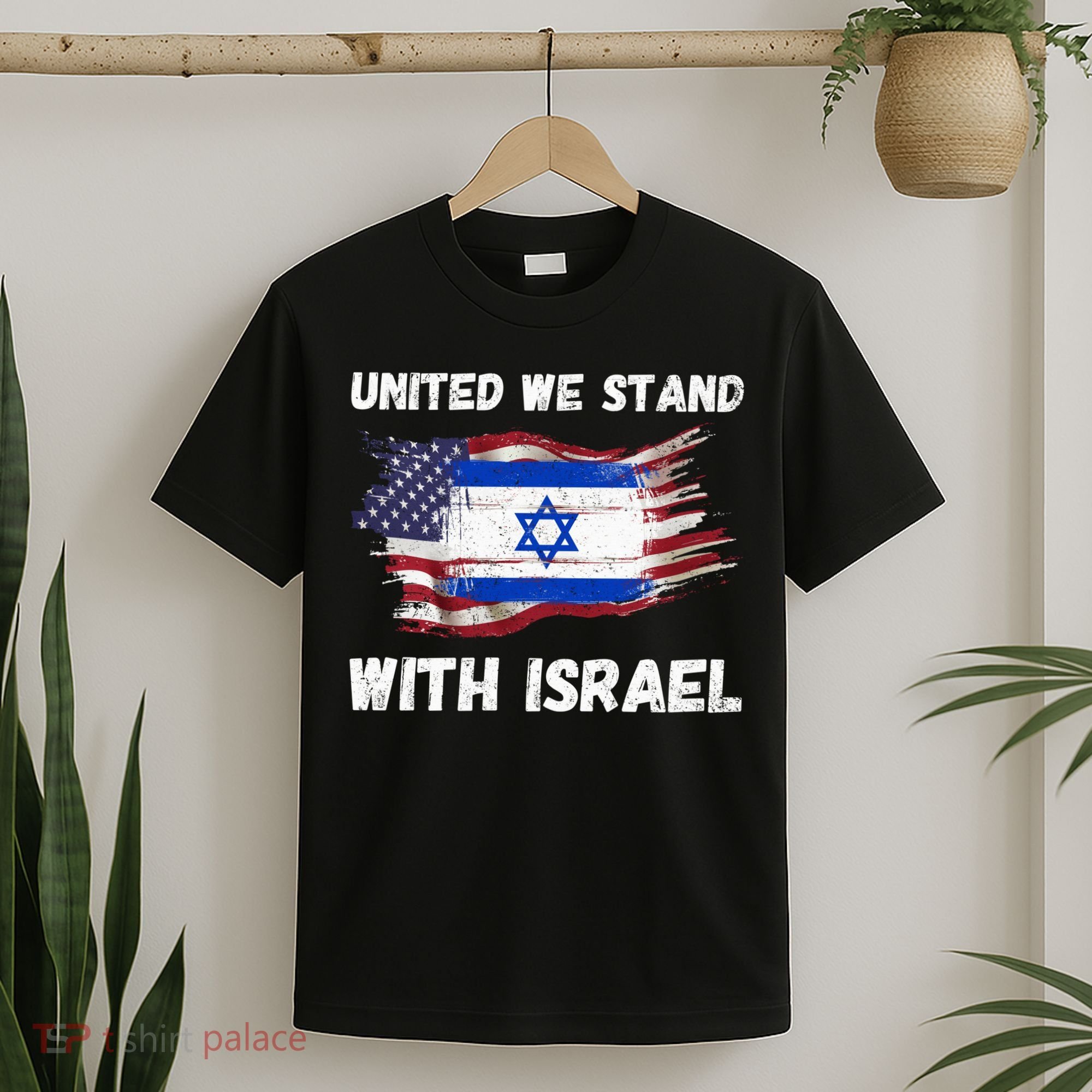United We Stand With Israel Israeli American USA Flag T-Shirt