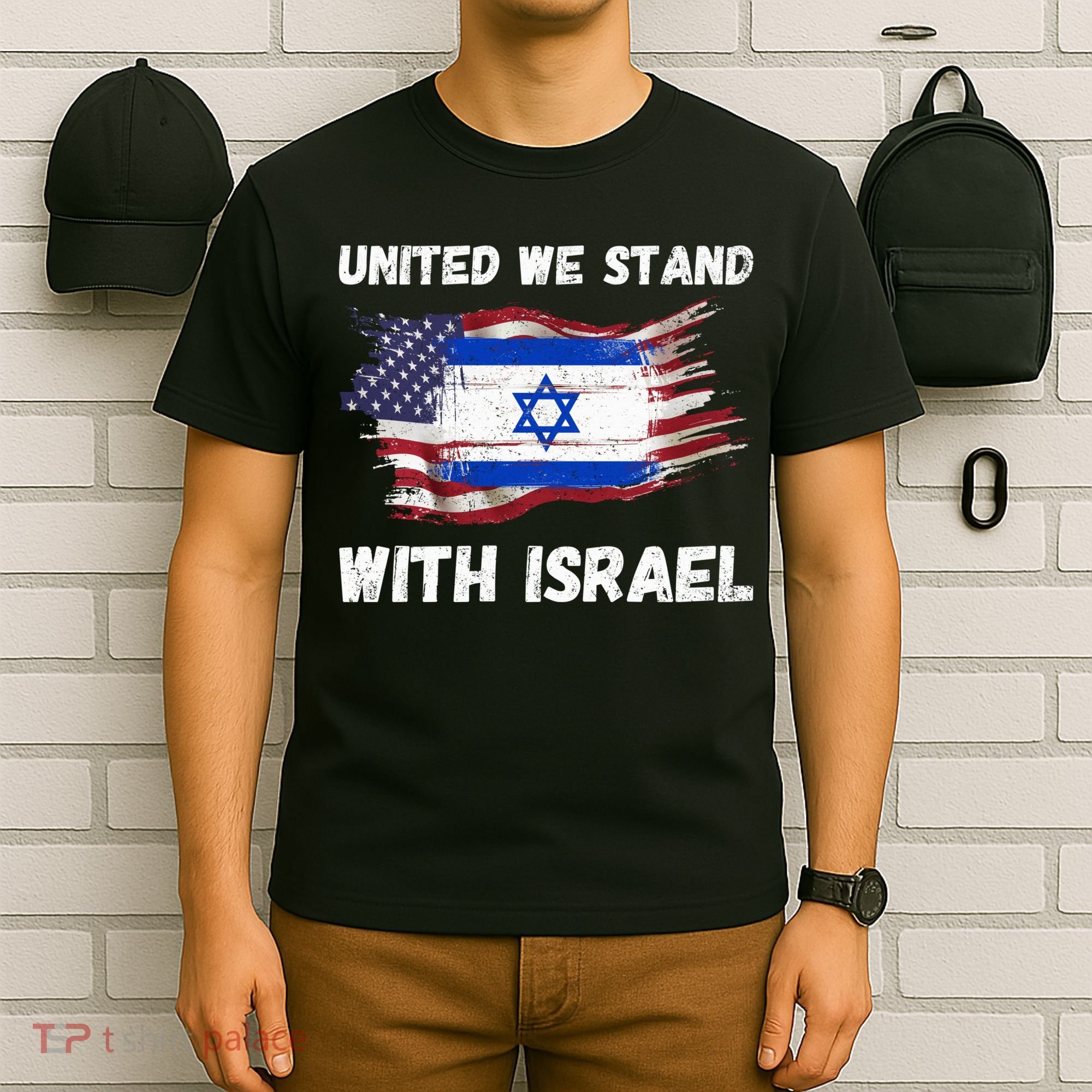 United We Stand With Israel Israeli American USA Flag T-Shirt