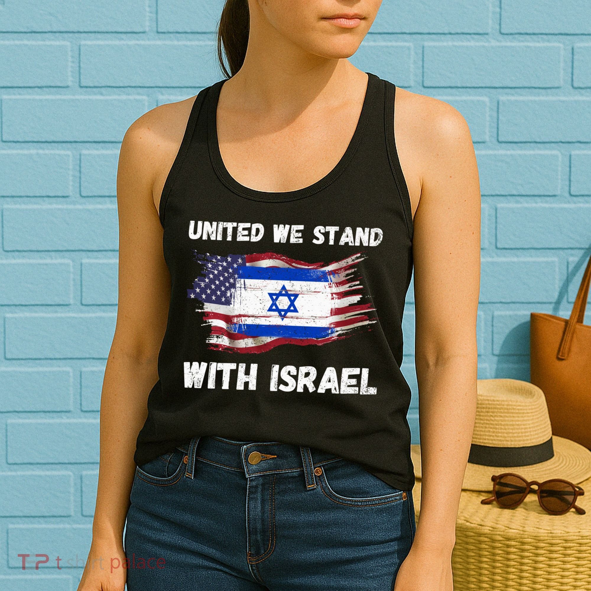 United We Stand With Israel Israeli American USA Flag Women's Tank Top