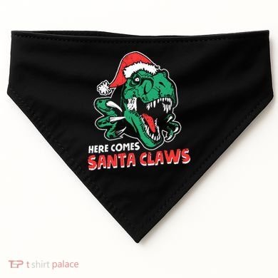 Ugly Xmas Dinosaur Here Comes Santa Claws Claus Gift USA-Made Doggie Bandana