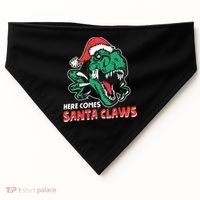 Ugly Xmas Dinosaur Here Comes Santa Claws Claus Gift USA-Made Doggie Bandana thumb 0