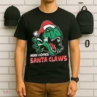 Ugly Xmas Dinosaur Here Comes Santa Claws Claus Gift T-Shirt thumb 6