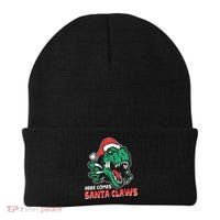 Ugly Xmas Dinosaur Here Comes Santa Claws Claus Gift Beanie thumb 0