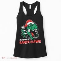 Ugly Xmas Dinosaur Here Comes Santa Claws Claus Gift Women's Tank Top thumb 0