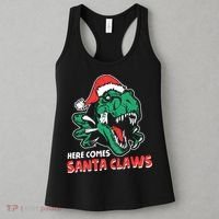 Ugly Xmas Dinosaur Here Comes Santa Claws Claus Gift Women's Tank Top thumb 3