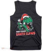Ugly Xmas Dinosaur Here Comes Santa Claws Claus Gift Tank Top thumb 0