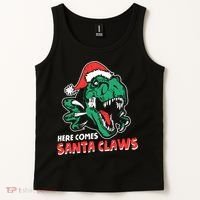 Ugly Xmas Dinosaur Here Comes Santa Claws Claus Gift Tank Top thumb 2