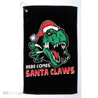 Ugly Xmas Dinosaur Here Comes Santa Claws Claus Gift Golf Towel thumb 0