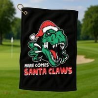 Ugly Xmas Dinosaur Here Comes Santa Claws Claus Gift Golf Towel thumb 1