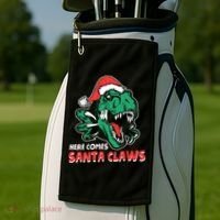Ugly Xmas Dinosaur Here Comes Santa Claws Claus Gift Golf Towel thumb 2
