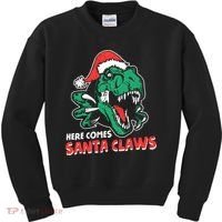 Ugly Xmas Dinosaur Here Comes Santa Claws Claus Gift Kids Sweatshirt thumb 0