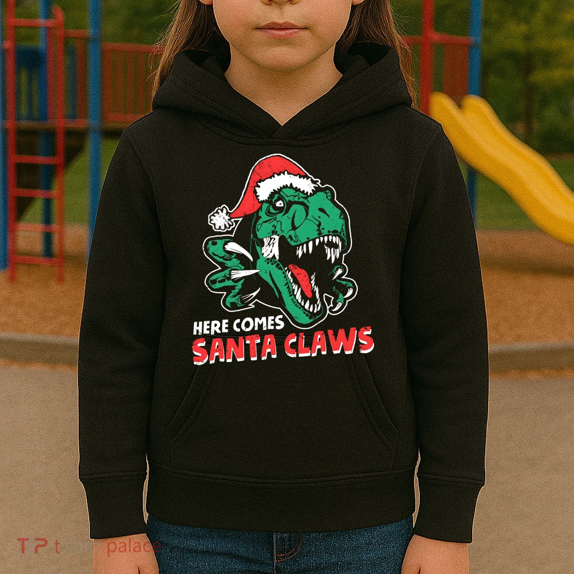 Ugly Xmas Dinosaur Here Comes Santa Claws Claus Gift Kids Hoodie