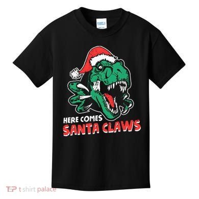 Ugly Xmas Dinosaur Here Comes Santa Claws Claus Gift Kids T-Shirt