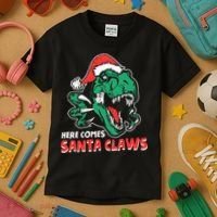 Ugly Xmas Dinosaur Here Comes Santa Claws Claus Gift Kids T-Shirt thumb 3