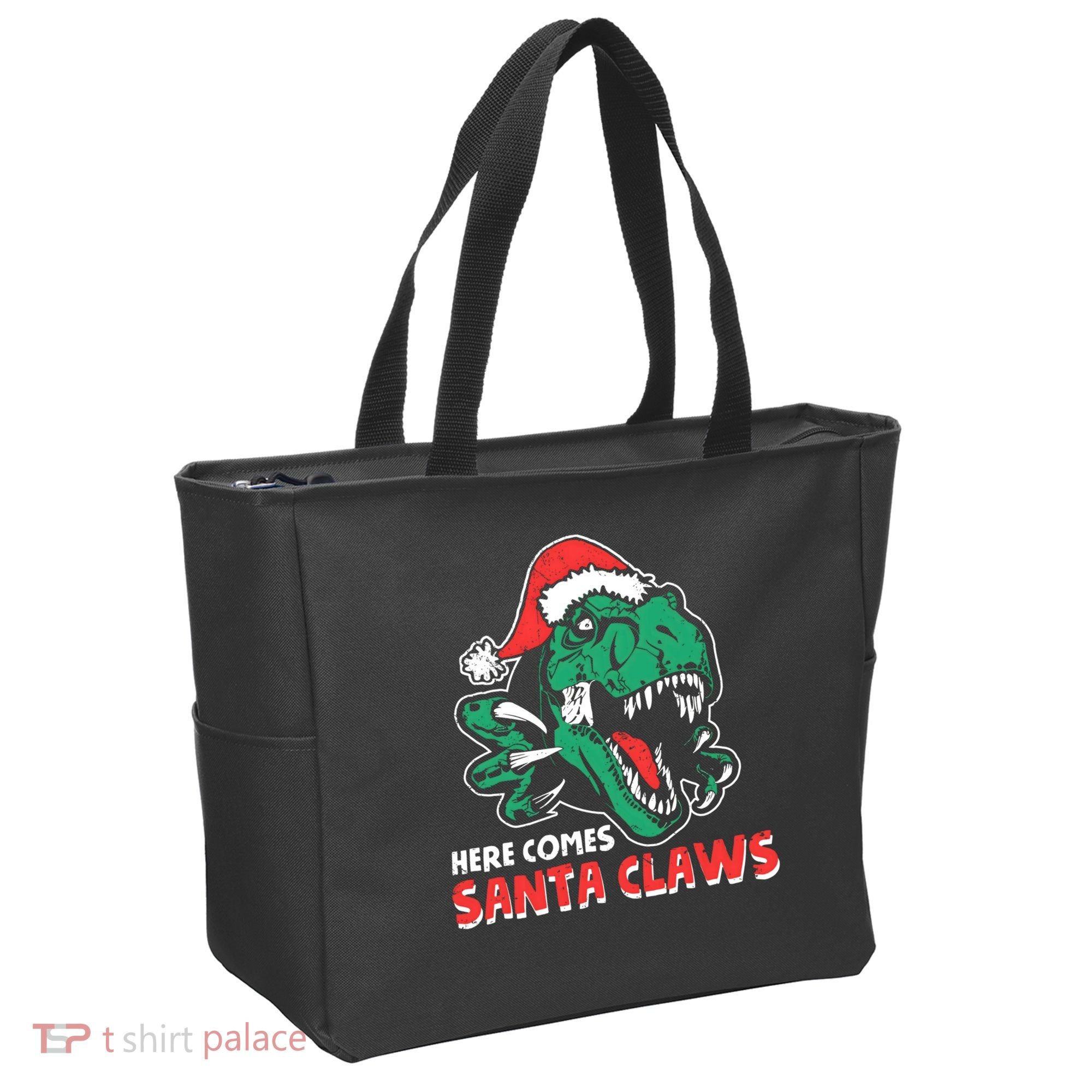 Ugly Xmas Dinosaur Here Comes Santa Claws Claus Gift Tote Bag