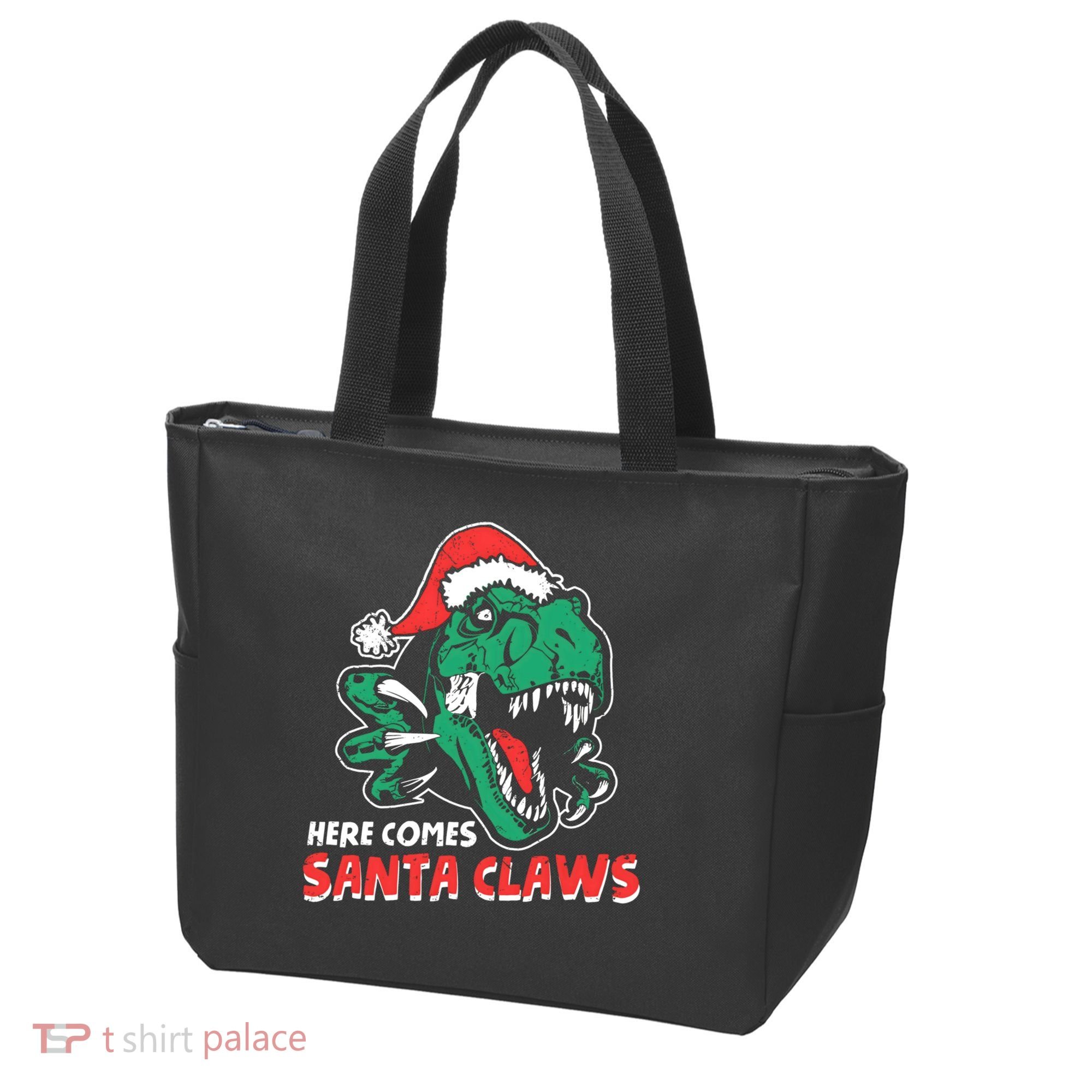 Ugly Xmas Dinosaur Here Comes Santa Claws Claus Gift Tote Bag