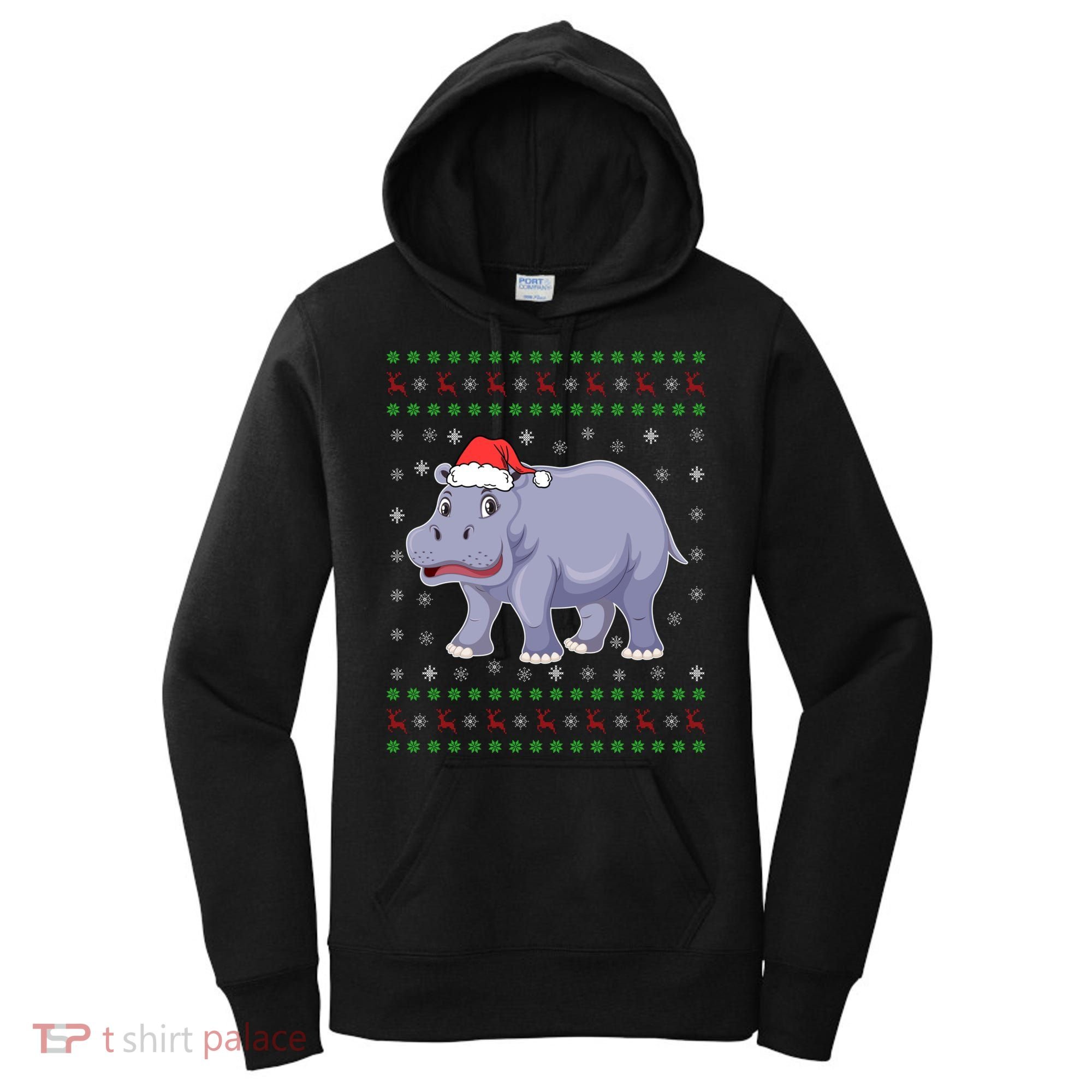 Ugly Xmas Hippo Graphic Funny Ugly Sweater Christmas Cute Gift Women's Hoodie