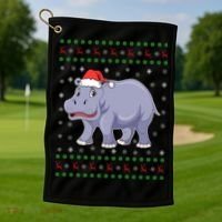 Ugly Xmas Hippo Graphic Funny Ugly Sweater Christmas Cute Gift Golf Towel thumb 1