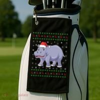 Ugly Xmas Hippo Graphic Funny Ugly Sweater Christmas Cute Gift Golf Towel thumb 2