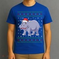Ugly Xmas Hippo Graphic Funny Ugly Sweater Christmas Cute Gift T-Shirt thumb 3