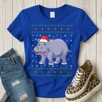 Ugly Xmas Hippo Graphic Funny Ugly Sweater Christmas Cute Gift Women's T-Shirt thumb 3