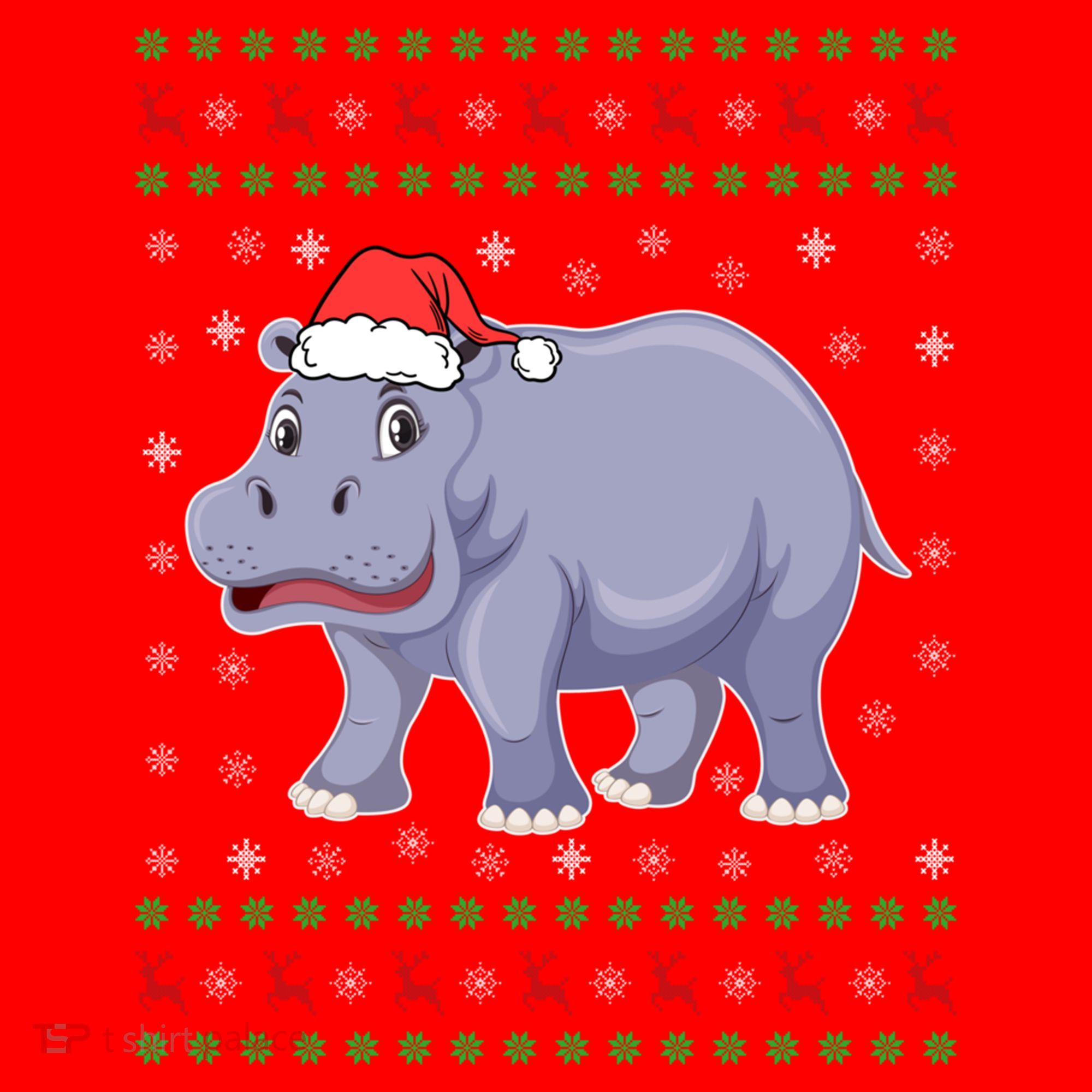 Ugly Xmas Hippo Graphic Funny Ugly Sweater Christmas Cute Gift Santa Hat