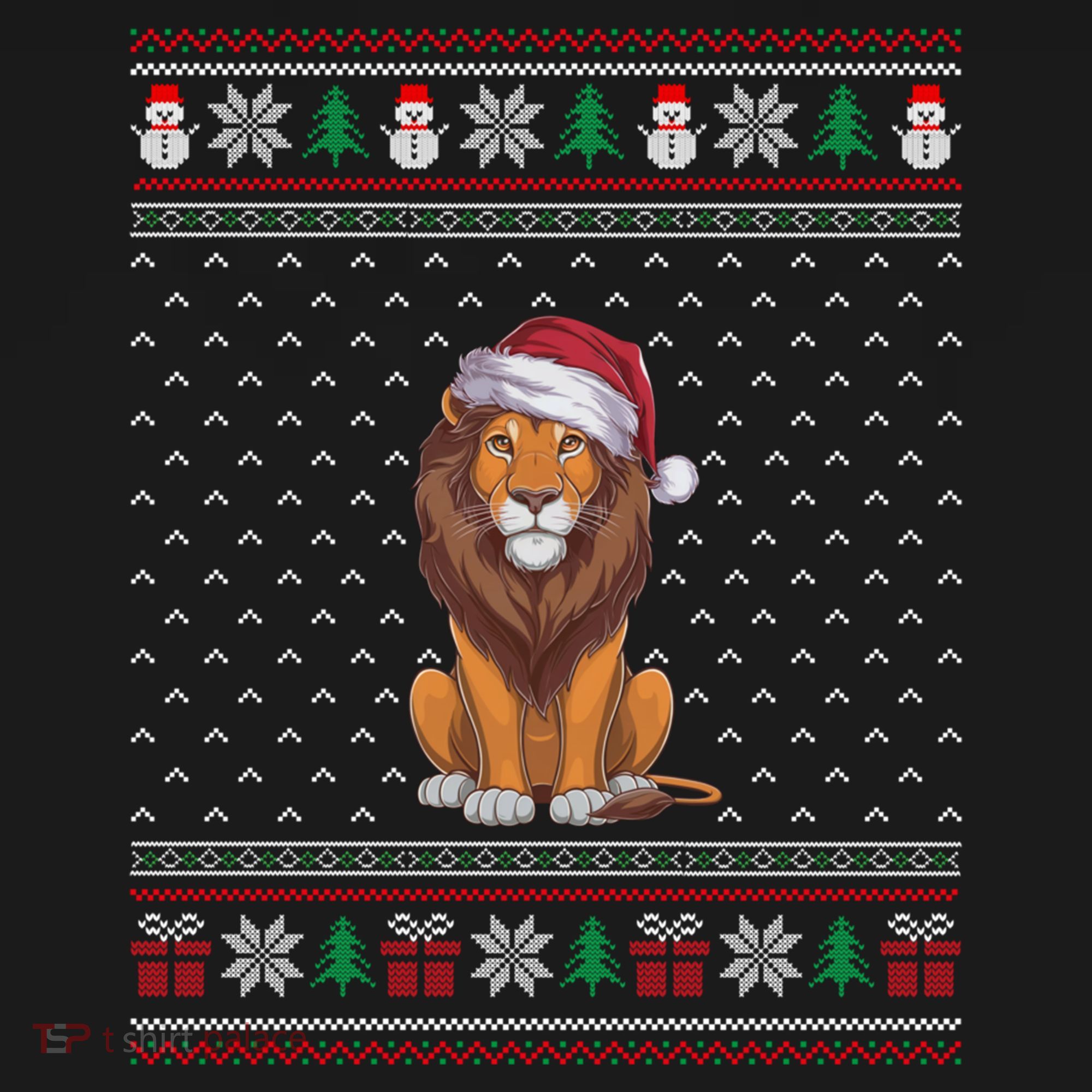 Ugly Xmas Lion Lovers Lion Wearing Santa Hat Sweatshirt