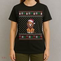 Ugly Xmas Lion Lovers Lion Wearing Santa Hat T-Shirt thumb 4