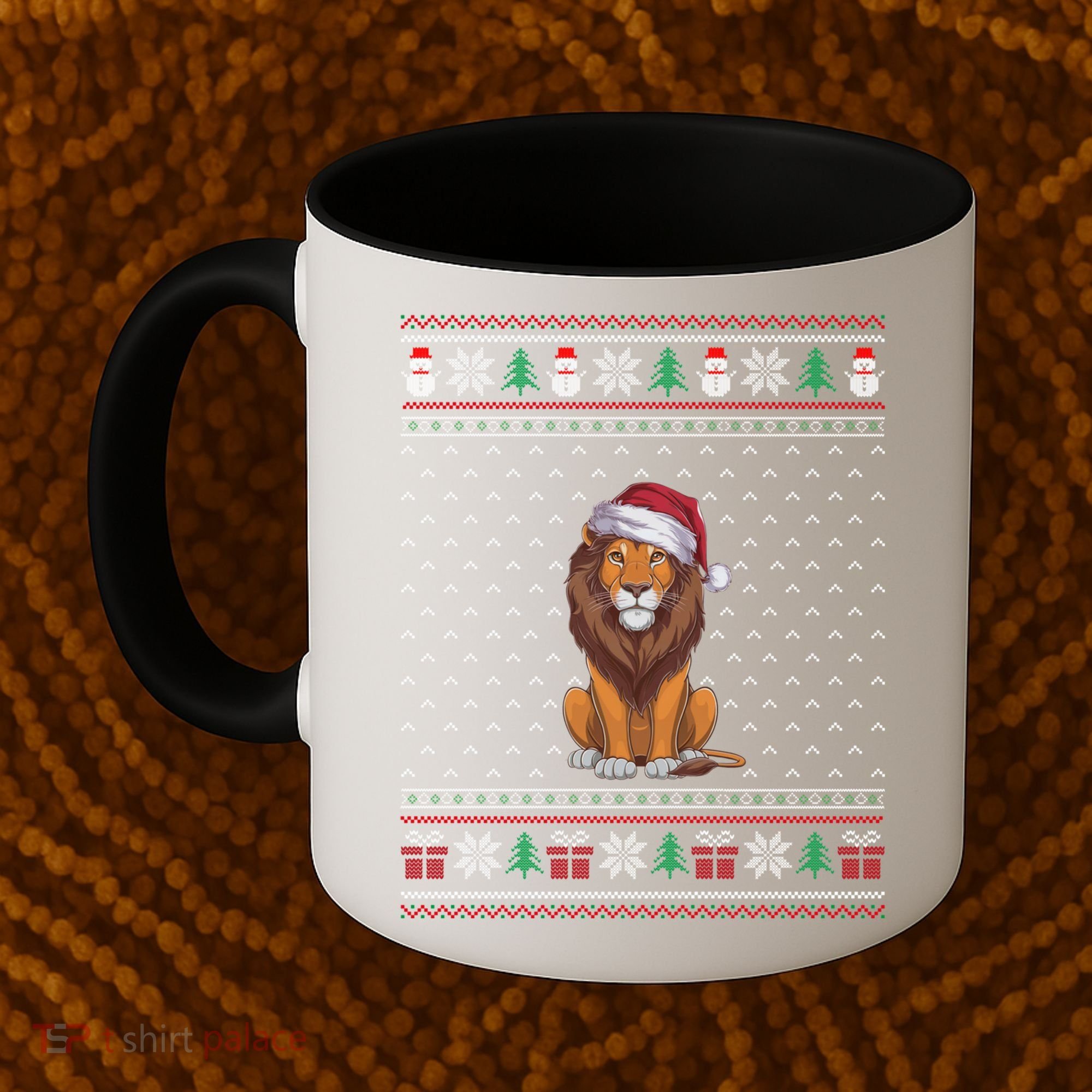 Ugly Xmas Lion Lovers Lion Wearing Santa Hat Coffee Mug