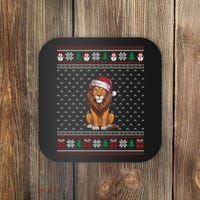 Ugly Xmas Lion Lovers Lion Wearing Santa Hat Coaster thumb 0