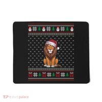 Ugly Xmas Lion Lovers Lion Wearing Santa Hat Mousepad thumb 0