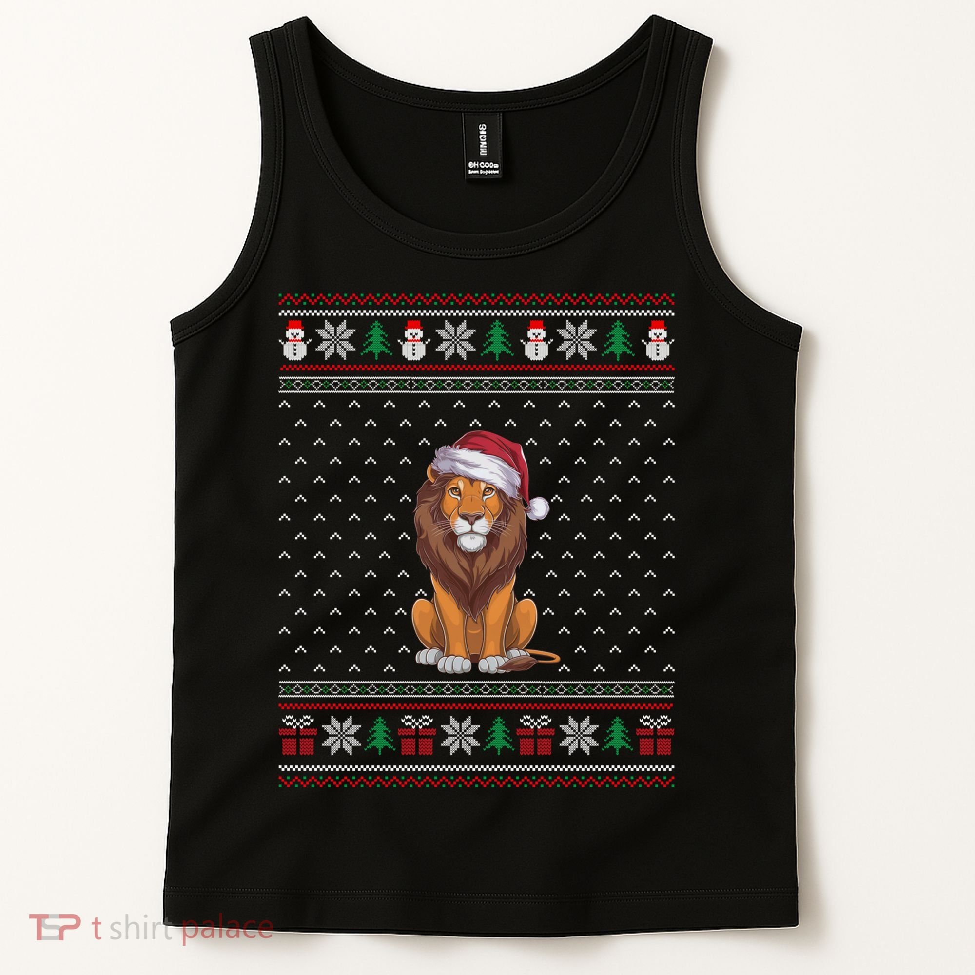 Ugly Xmas Lion Lovers Lion Wearing Santa Hat Tank Top