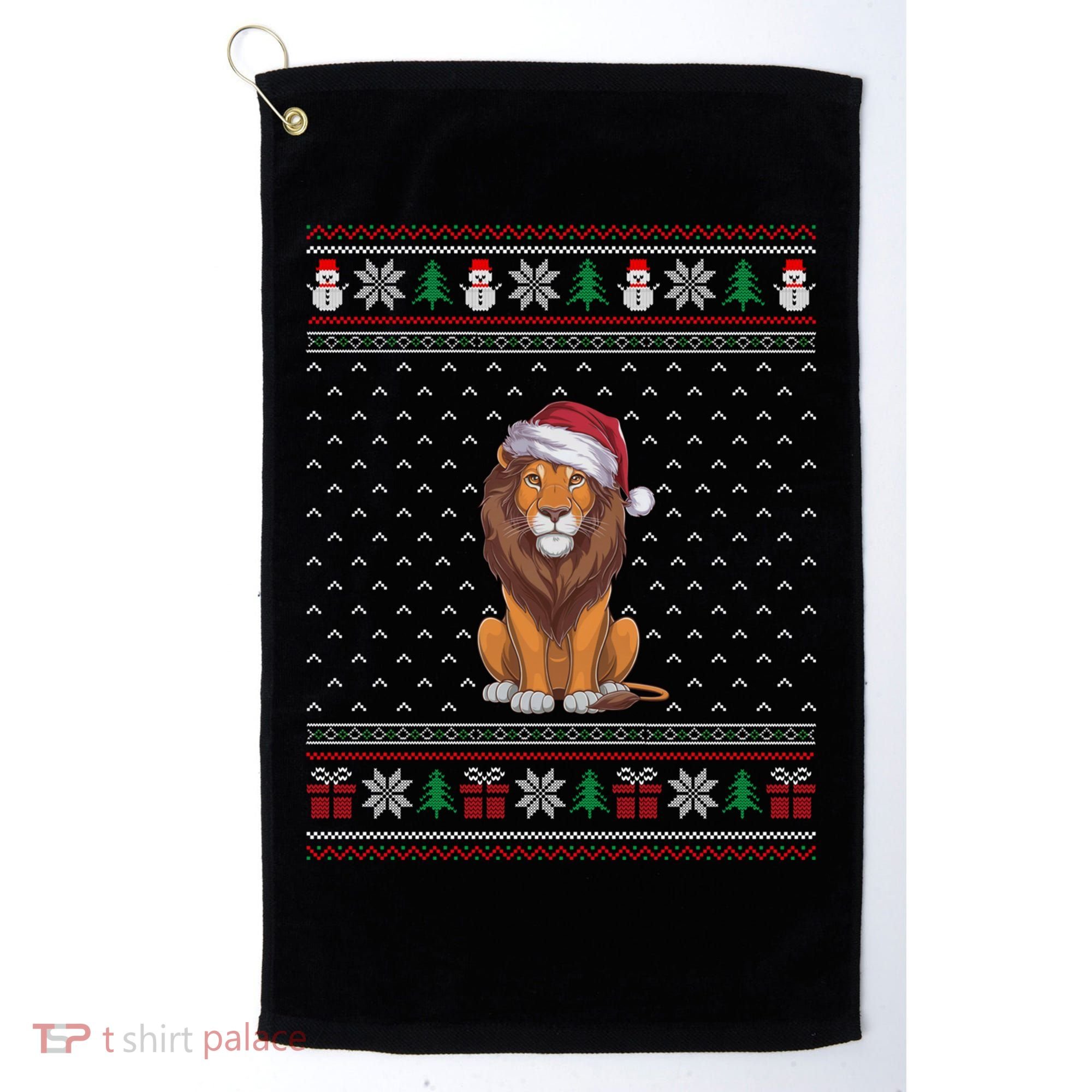 Ugly Xmas Lion Lovers Lion Wearing Santa Hat Golf Towel
