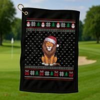 Ugly Xmas Lion Lovers Lion Wearing Santa Hat Golf Towel thumb 1
