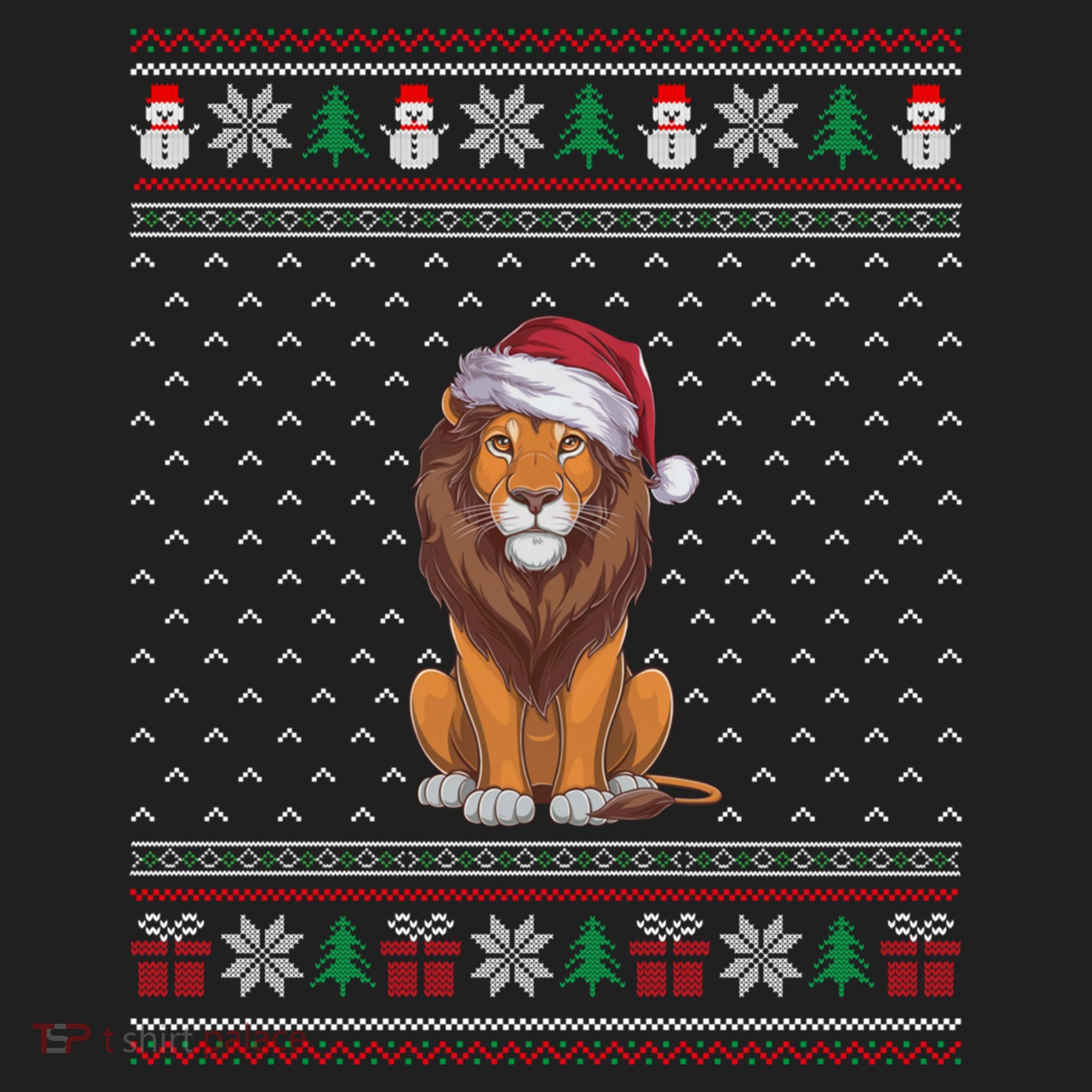 Ugly Xmas Lion Lovers Lion Wearing Santa Hat Golf Towel