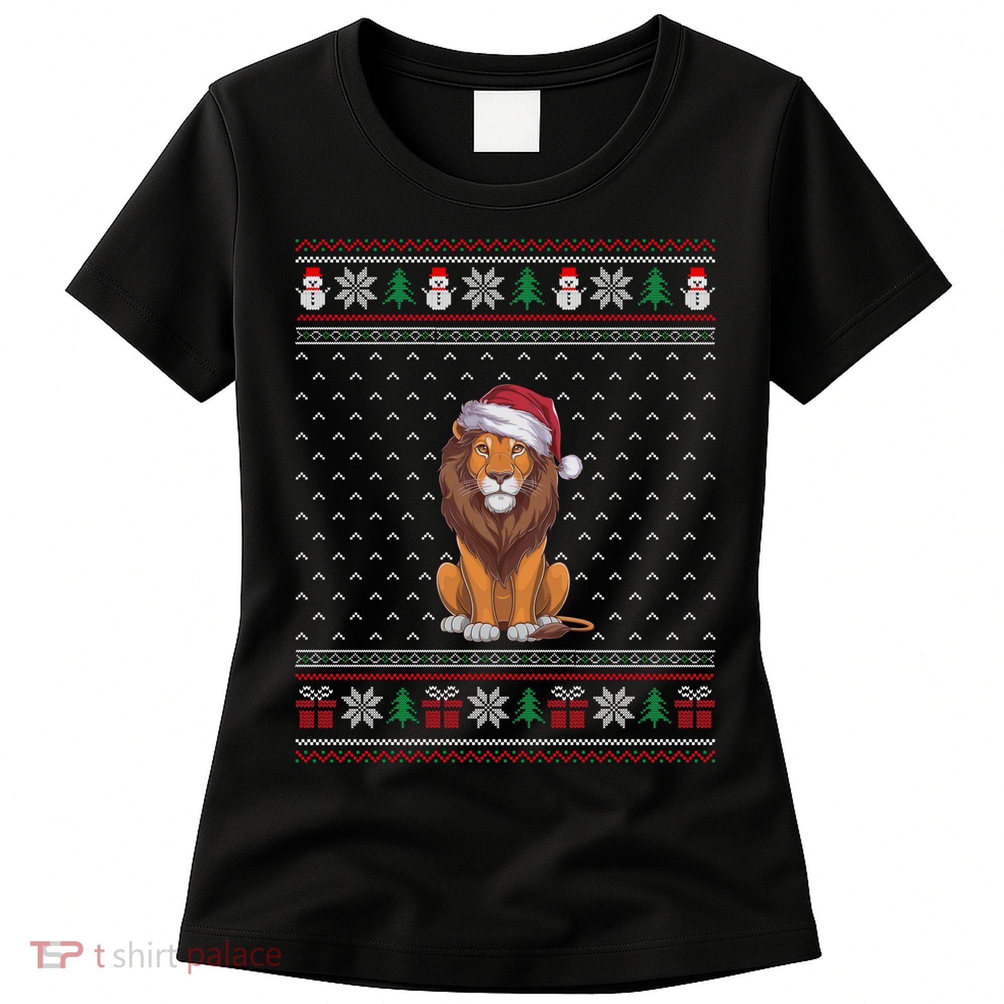 Ugly Xmas Lion Lovers Lion Wearing Santa Hat Women's T-Shirt