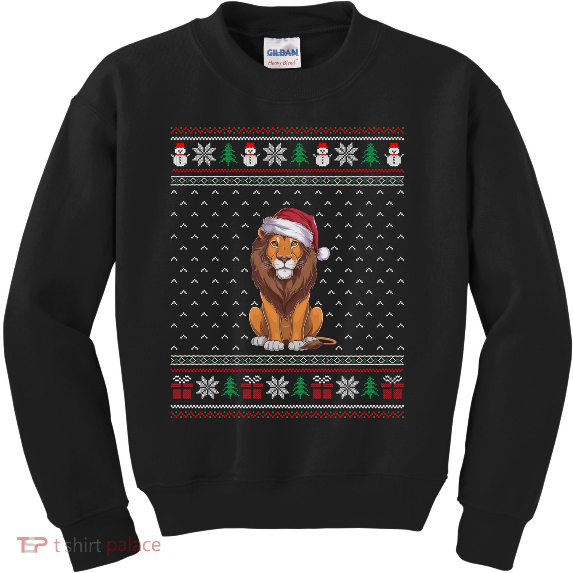 Ugly Xmas Lion Lovers Lion Wearing Santa Hat Kids Sweatshirt