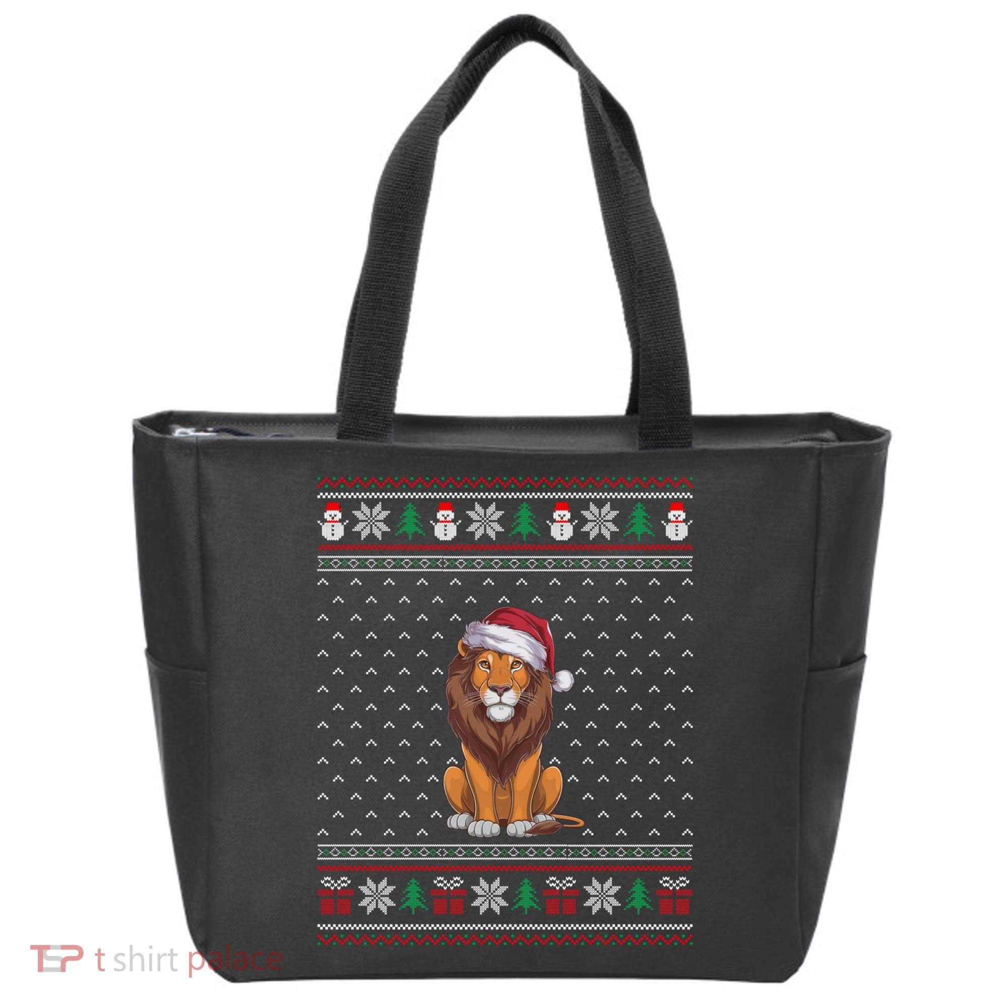 Ugly Xmas Lion Lovers Lion Wearing Santa Hat Tote Bag