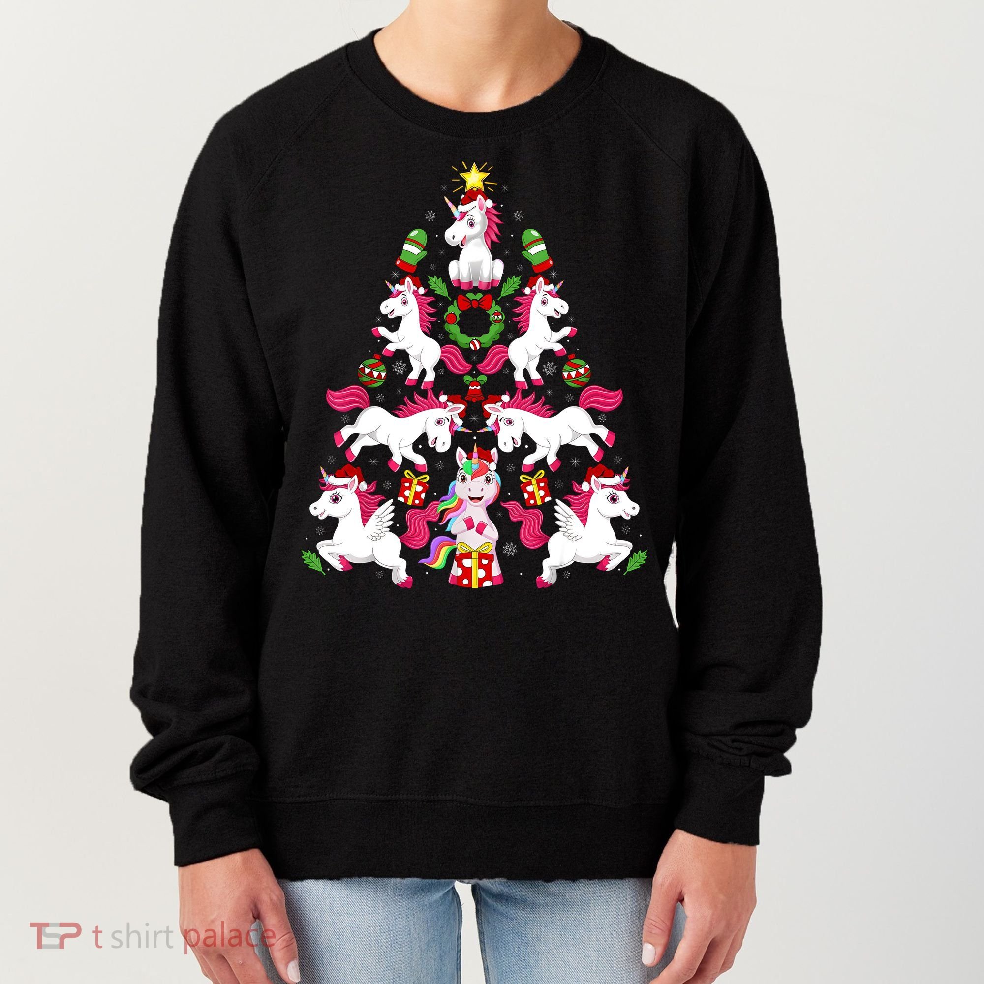 Unicorn Xmas Lighting Tree Unicorn Christmas Women's Sweatshirt