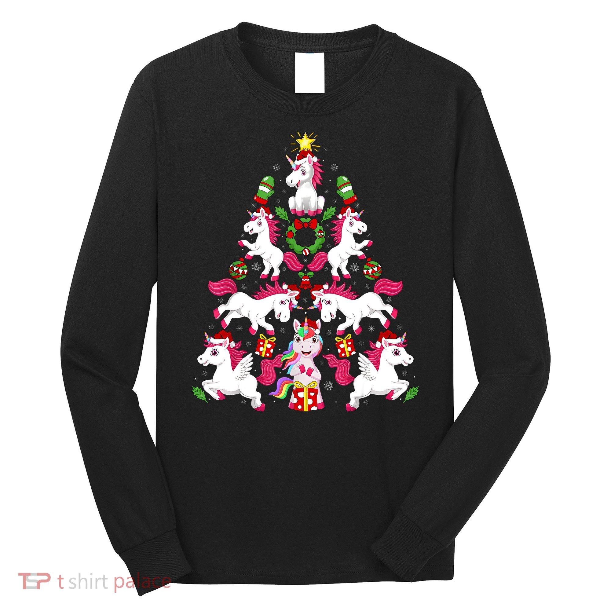 Unicorn Xmas Lighting Tree Unicorn Christmas Long Sleeve Shirt