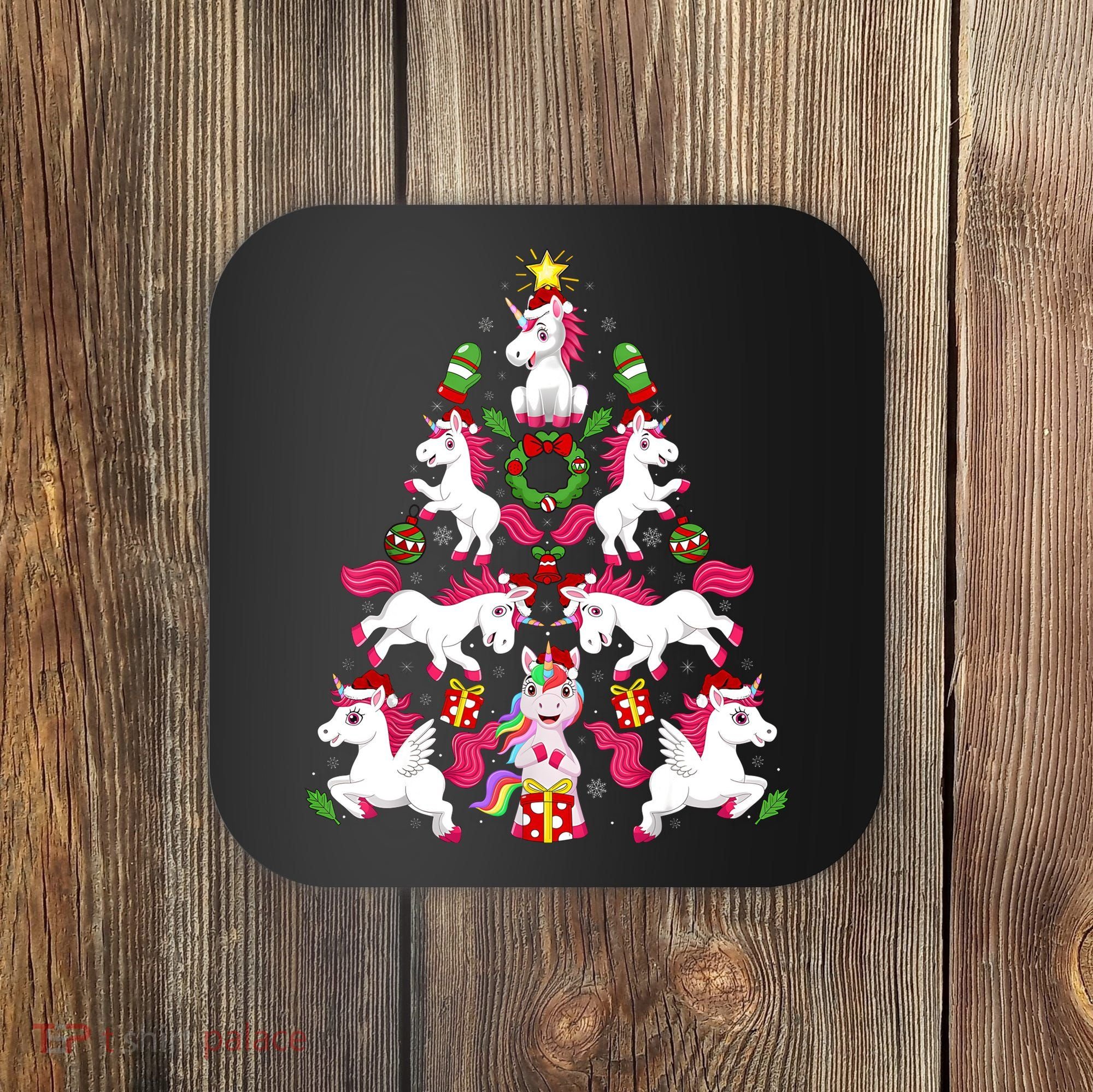 Unicorn Xmas Lighting Tree Unicorn Christmas Coaster