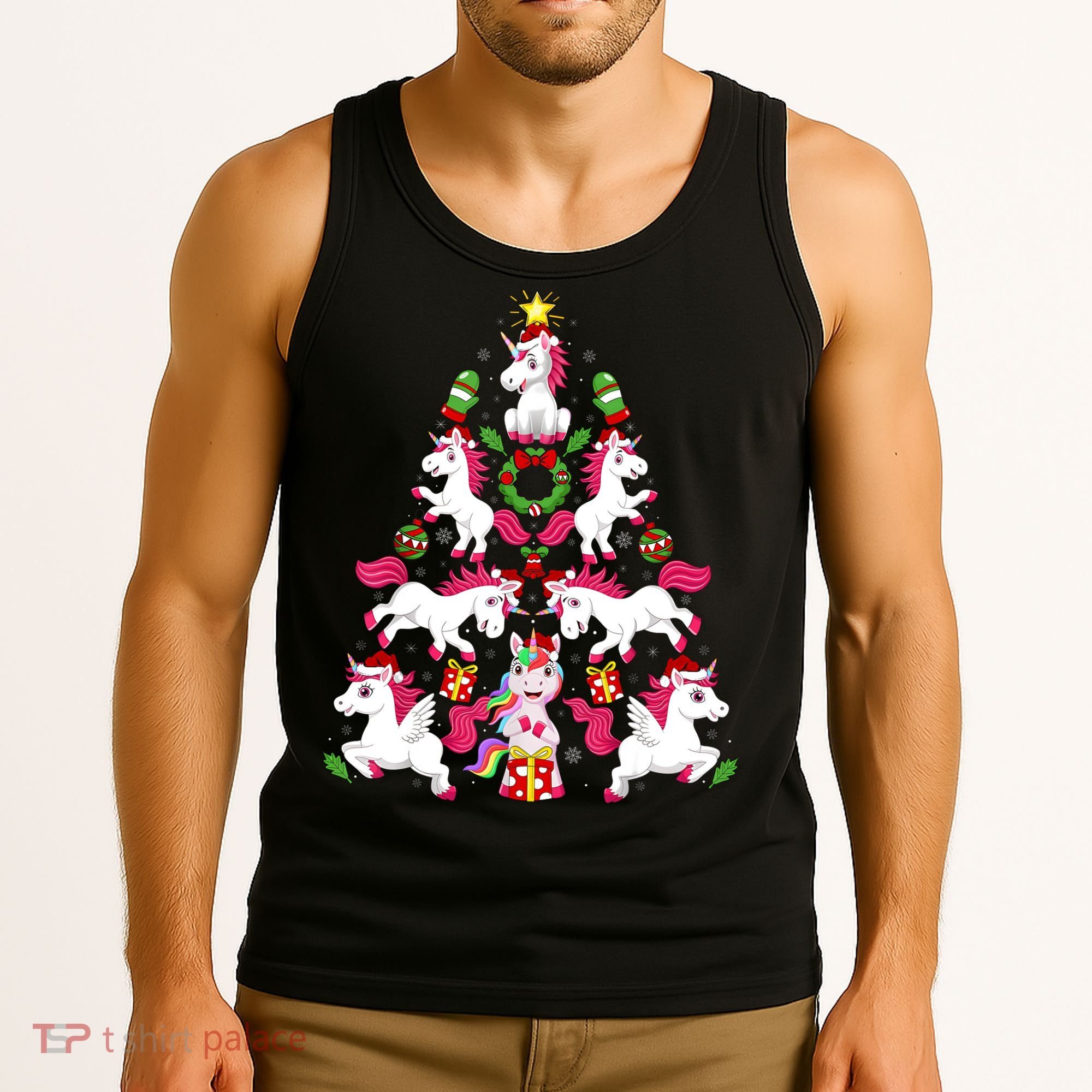 Unicorn Xmas Lighting Tree Unicorn Christmas Tank Top
