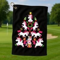 Unicorn Xmas Lighting Tree Unicorn Christmas Golf Towel thumb 1